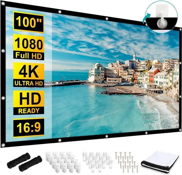 Main image of 100 inch Projection Screens Double Sided Washable Outdoor Projection Screen 16:9 Foldable Anti-Crease Portable Projector Movies Screens for Camping Party Home Theater Office