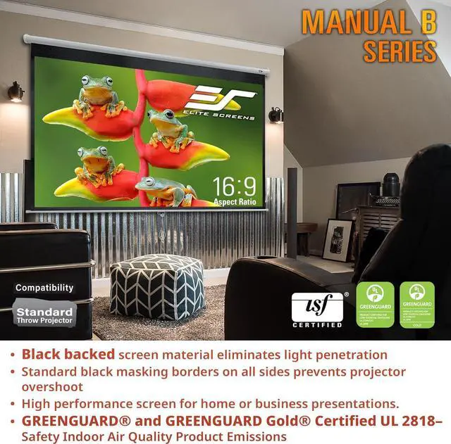 Alt view image 2 of 7 - Manual B Series 100-inch Diagonal 4:3 Pull Down Projection Manual Projector Screen with Auto Lock M100V