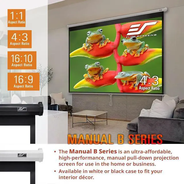 Alt view image 6 of 7 - Manual B Series 100-inch Diagonal 4:3 Pull Down Projection Manual Projector Screen with Auto Lock M100V