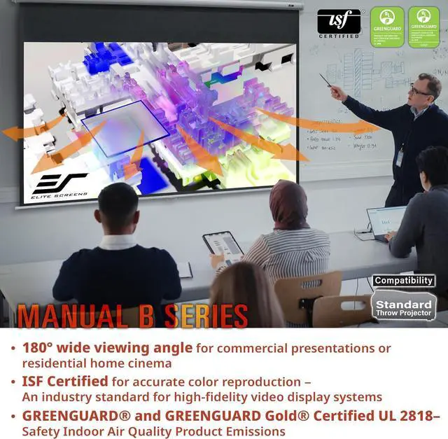 Alt view image 4 of 7 - Manual B Series 100-inch Diagonal 4:3 Pull Down Projection Manual Projector Screen with Auto Lock M100V