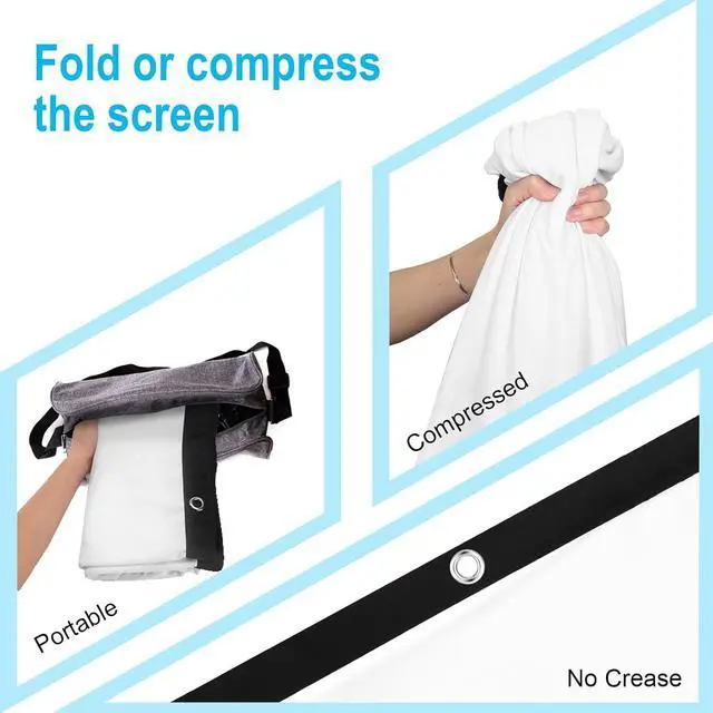Alt view image 3 of 7 - 150 inch Projector Screen Portable Projection Screen 16:9 Foldable Washable Spandex Sheet Outdoor Movies Screenfor Indoor Outdoor use(White)