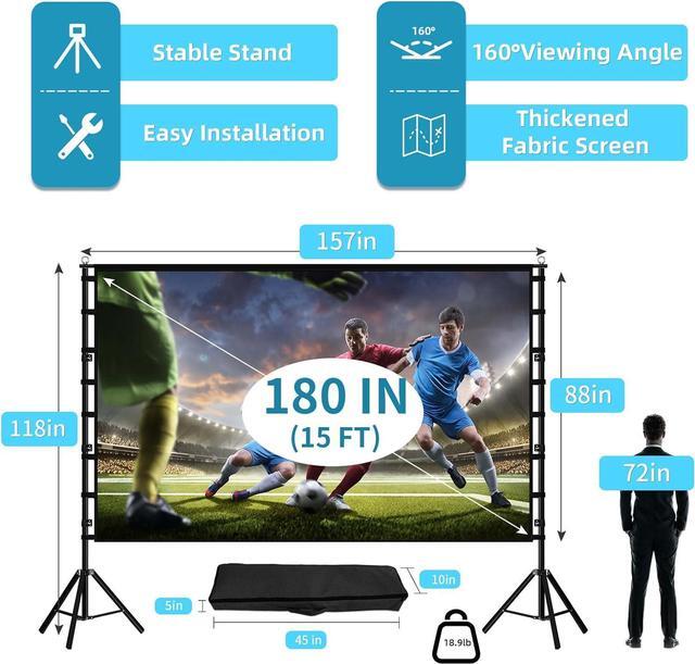 Alt view image 4 of 7 - Projector Screen and Stand 180 inch Outdoor Projector Screen 15 FT Large Projection Screen Portable 16:9 4K HD Rear Front Movie Screen with Carry Bag Wrinkle-Free Design for Backyard Theater