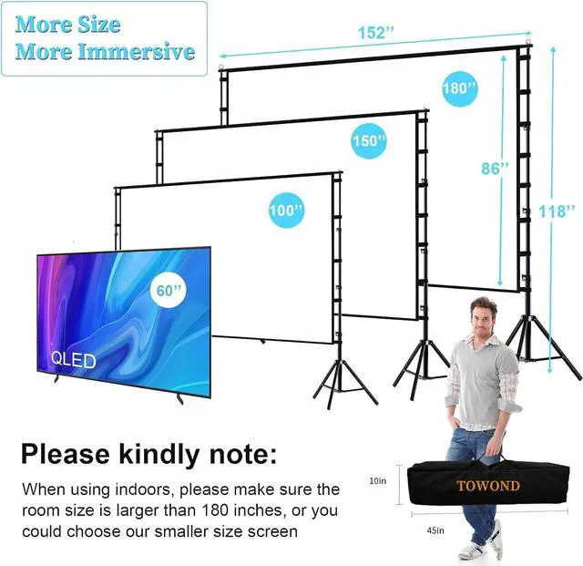 Alt view image 5 of 7 - Projector Screen and Stand 180 inch Outdoor Projection Screen Portable 16:9 4K HD Rear Front Movie Screen with Carry Bag Wrinkle-Free Design for Theater Backyard Cinema