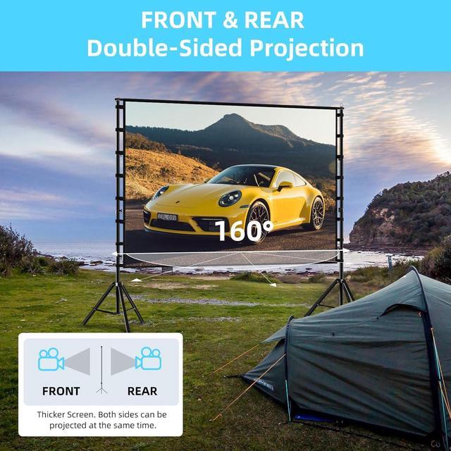 Alt view image 6 of 7 - Projector Screen and Stand 180 inch Outdoor Projector Screen 15 FT Large Projection Screen Portable 16:9 4K HD Rear Front Movie Screen with Carry Bag Wrinkle-Free Design for Backyard Theater