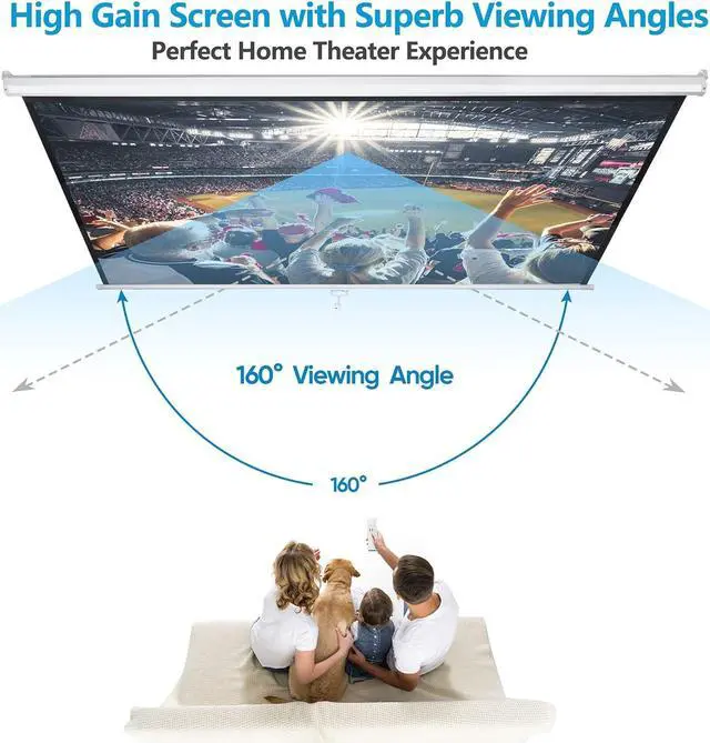 Alt view image 6 of 7 - 100 16:9 HD Manual Projector Screen with Auto Lock Anti-Crease Home Theater Office Wall Mounted Ceiling Pull Down Projection 1.1 Gain Matte White