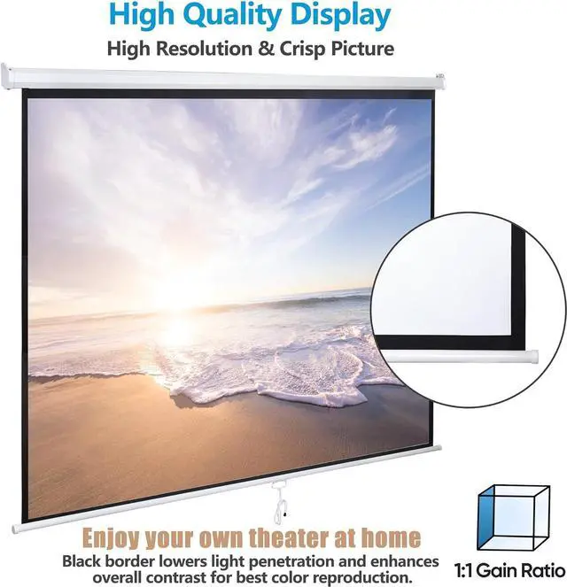 Alt view image 2 of 7 - Smartxchoices 120" HD Manual Projector Screen 1.1 Format with Auto Lock Anti-Crease Home Theater Office Wall Mounted Ceiling Pull Down Projection 1.1 Gain Matte White,View Size: 84 x 84 inches