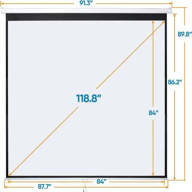 Alt view image 3 of 7 - Smartxchoices 120" HD Manual Projector Screen 1.1 Format with Auto Lock Anti-Crease Home Theater Office Wall Mounted Ceiling Pull Down Projection 1.1 Gain Matte White,View Size: 84 x 84 inches