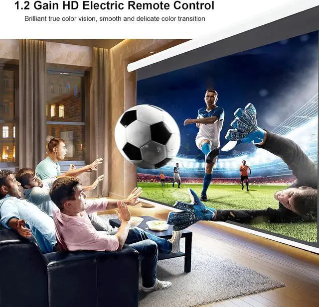 Alt view image 3 of 7 - YODOLLA 84inch Motorized Projection Screen, 16:9 4K 3D HD Electric Projector Screen, Wall/Ceiling Mounted White Projection Screen with Two Remote Controls for Indoor & Outdoor Use
