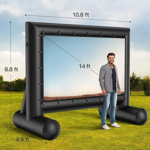 Alt view image 3 of 7 - Amada Outdoor Inflatable Projector Screen 14 Feet Blow up Movie Screen with Fast Low-Noise Air Blower Support Front Rear Projection for Home Theater Backyard Movie Night Barbecue Pool Party