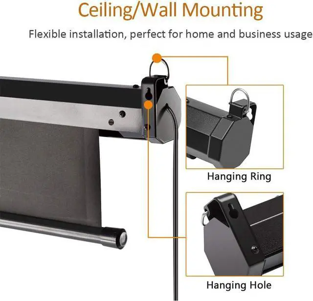Alt view image 4 of 7 - Motorized Projector Screen 100 inch 16:9 HD Diagonal Indoor and Outdoor Movie Screen with Remote Control for Family Home Office Theater Black