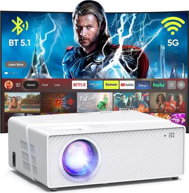 Main image of 5G WiFi Bluetooth Projector with Screen 450 ANSI Real Native 1080P 4K Outdoor Projector for Theater Movies Synchronize Smartphone Compatible W/TV Stick/HDMI/PS4 [120 Screen Included]