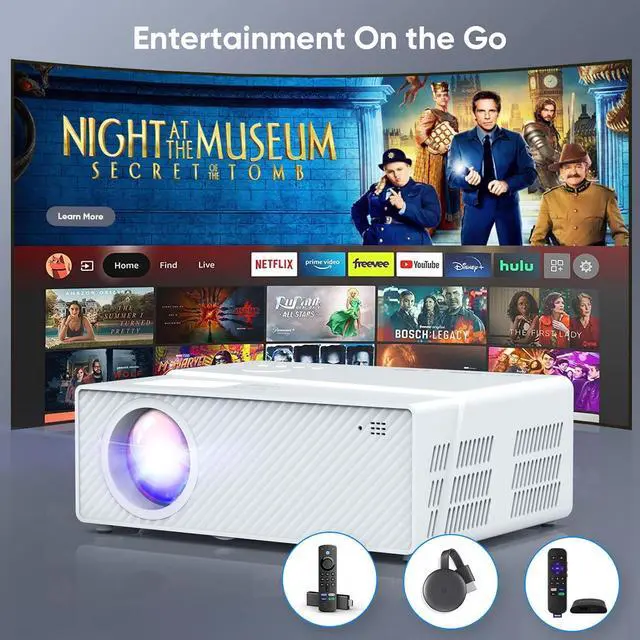 Alt view image 5 of 7 - 5G WiFi Bluetooth Projector with Screen 450 ANSI Real Native 1080P 4K Outdoor Projector for Theater Movies Synchronize Smartphone Compatible W/TV Stick/HDMI/PS4 [120 Screen Included]