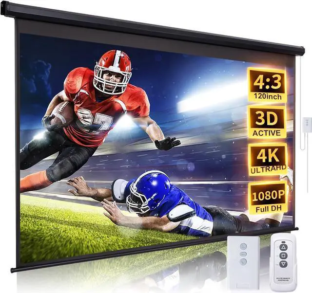 Main image of 120 Inch Projector Screen Motorized 4:3 HD Electric Rising Projector Screen Pull Down with Remote Black Automatic Projection Screens Retractable Wall Mount Ceiling Movie Screens Outdoor Indoor
