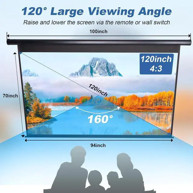 Alt view image 5 of 6 - 120 Inch Projector Screen Motorized 4:3 HD Electric Rising Projector Screen Pull Down with Remote Black Automatic Projection Screens Retractable Wall Mount Ceiling Movie Screens Outdoor Indoor