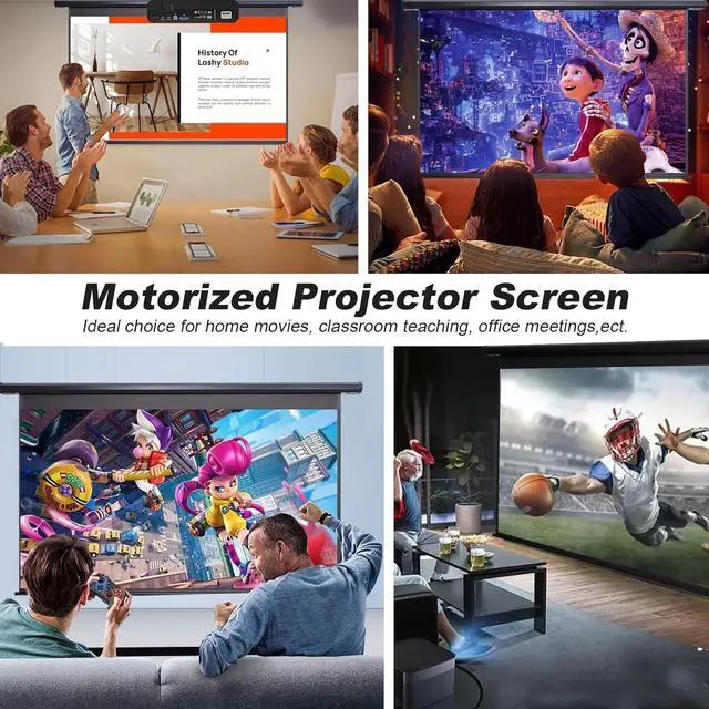 Alt view image 6 of 6 - 120 Inch Projector Screen Motorized 4:3 HD Electric Rising Projector Screen Pull Down with Remote Black Automatic Projection Screens Retractable Wall Mount Ceiling Movie Screens Outdoor Indoor