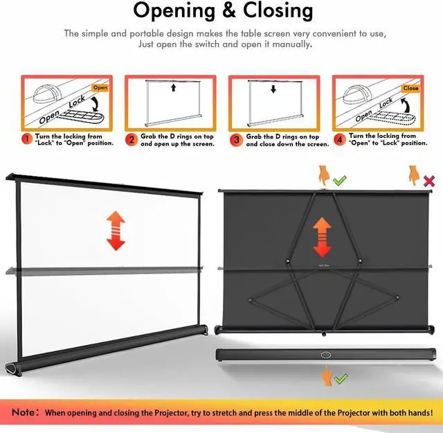 Alt view image 5 of 7 - 40" Inch Portable Projection Screen16:9 Small Retractable Floor Standing Mobile Tabletop Screen with Stand Lightweight Carry & Durable for Schools Meeting Indoor Outdoor