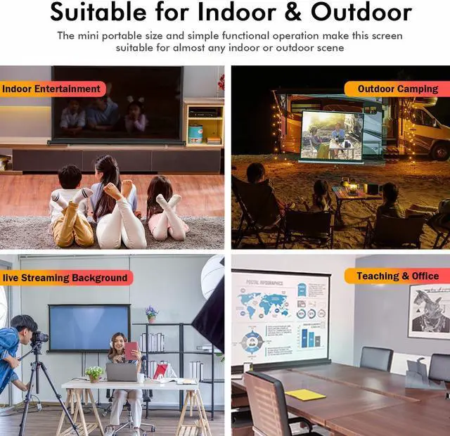 Alt view image 6 of 7 - 40" Inch Portable Projection Screen16:9 Small Retractable Floor Standing Mobile Tabletop Screen with Stand Lightweight Carry & Durable for Schools Meeting Indoor Outdoor