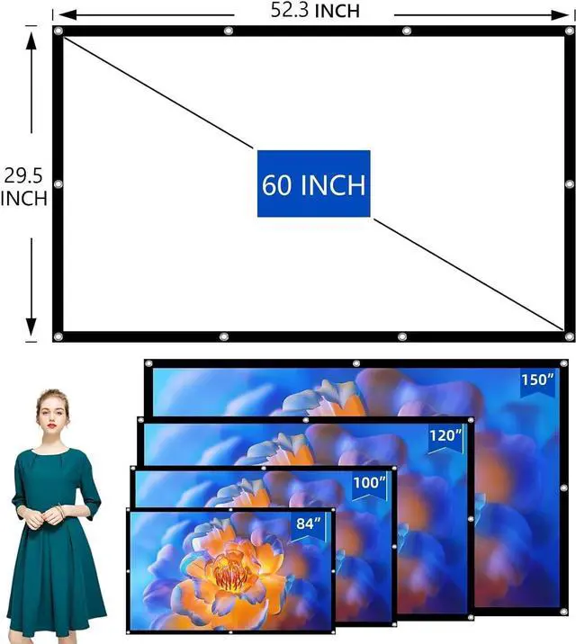 Alt view image 2 of 6 - Black Backing Projector Screen 60 Inch VERCORKIN Outdoor Indoor Portable Projection Screens Movie Screen 16:9 Foldable for Home Theater Movies Office Outdoor Movies (60 INCH)