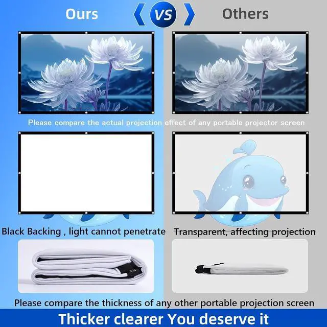 Alt view image 4 of 6 - Black Backing Projector Screen 60 Inch VERCORKIN Outdoor Indoor Portable Projection Screens Movie Screen 16:9 Foldable for Home Theater Movies Office Outdoor Movies (60 INCH)