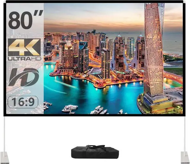 Main image of Projector Screen with Stand 80 inch Portable Projection Screen 16:9 4K HD Projections Movies Screen with Carry Bag for Indoor Outdoor Home Theater Backyard Cinema Travel