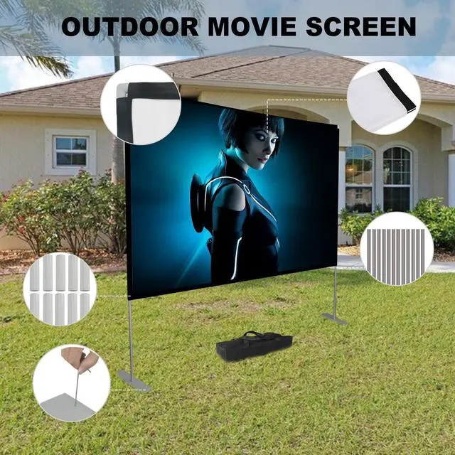 Alt view image 4 of 7 - Projector Screen with Stand 80 inch Portable Projection Screen 16:9 4K HD Projections Movies Screen with Carry Bag for Indoor Outdoor Home Theater Backyard Cinema Travel