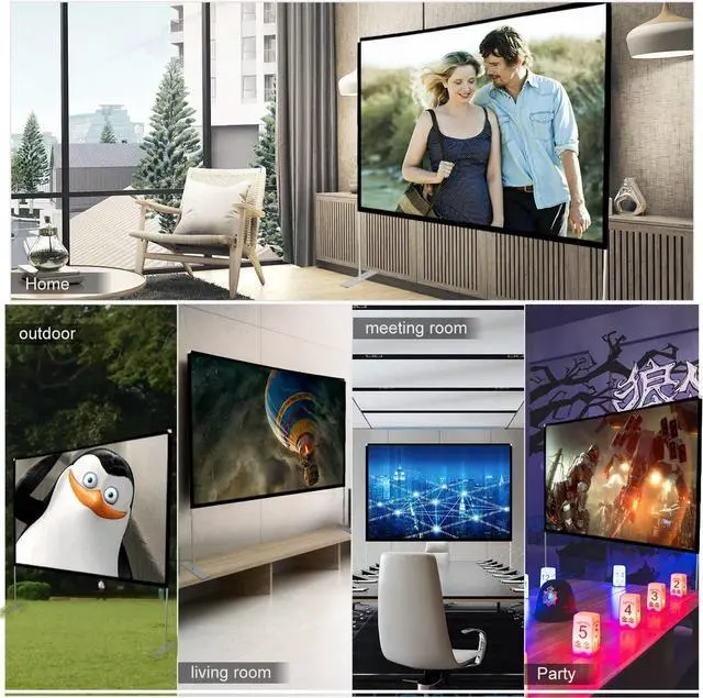 Alt view image 7 of 7 - Projector Screen with Stand 80 inch Portable Projection Screen 16:9 4K HD Projections Movies Screen with Carry Bag for Indoor Outdoor Home Theater Backyard Cinema Travel