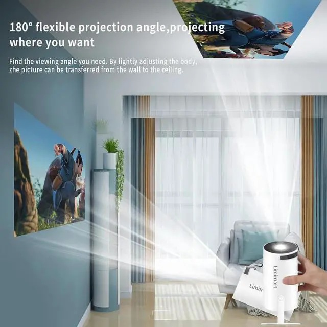 Alt view image 2 of 7 - Smart Mini Projector 4K 5G WIFI, Big Screen Experience with Premium 360 Sound, 5.0 Bluetooth Movie Projector Compatible With Android/iOS/Windows/TV Stick/HDMI/USB/Audio 3.5 white