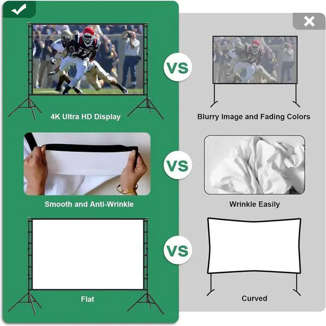Alt view image 3 of 7 - Projector Screen 150 Inch Projector Screen and Stand Portable Indoor Outdoor Projector Screen 4K HD Wrinkle-Free Movie Screen Projector Screen with Stand for Family Home Theater