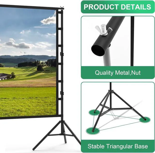 Alt view image 6 of 7 - Projector Screen 150 Inch Projector Screen and Stand Portable Indoor Outdoor Projector Screen 4K HD Wrinkle-Free Movie Screen Projector Screen with Stand for Family Home Theater