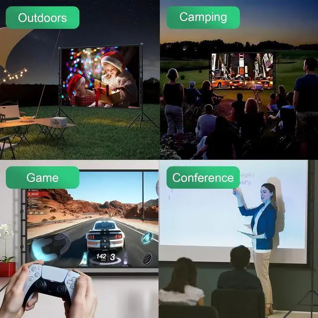 Alt view image 7 of 7 - Projector Screen 150 Inch Projector Screen and Stand Portable Indoor Outdoor Projector Screen 4K HD Wrinkle-Free Movie Screen Projector Screen with Stand for Family Home Theater