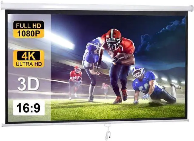 Main image of 100 16:9 HD Manual Projector Screen with Auto Lock Anti-Crease Home Theater Office Wall Mounted Ceiling Pull Down Projection 1.1 Gain Matte White
