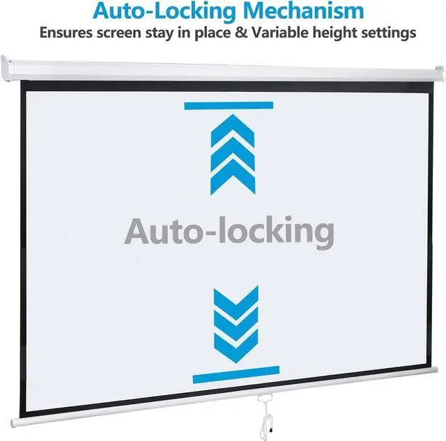 Alt view image 4 of 7 - 100 16:9 HD Manual Projector Screen with Auto Lock Anti-Crease Home Theater Office Wall Mounted Ceiling Pull Down Projection 1.1 Gain Matte White