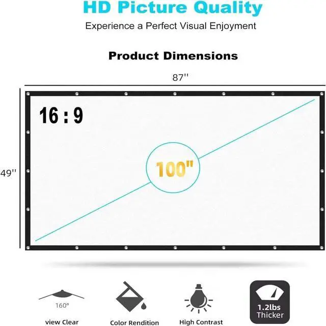 Alt view image 5 of 7 - Projector Screen 100 inch Outdoor Projection Screen 16:9 4K HD Screen Wrinkle-Free