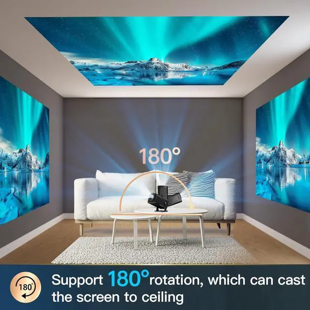 Alt view image 2 of 7 - [180Adjustable Stand]Smart Mini Projector with WiFi and Bluetooth Full HD 1080P Auto Keystone 4K Video Portable Ceiling Projector Wifi 6 Android 11.0 (Black)
