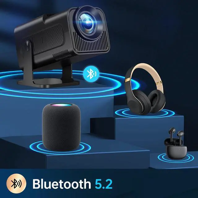 Alt view image 5 of 7 - [180Adjustable Stand]Smart Mini Projector with WiFi and Bluetooth Full HD 1080P Auto Keystone 4K Video Portable Ceiling Projector Wifi 6 Android 11.0 (Black)