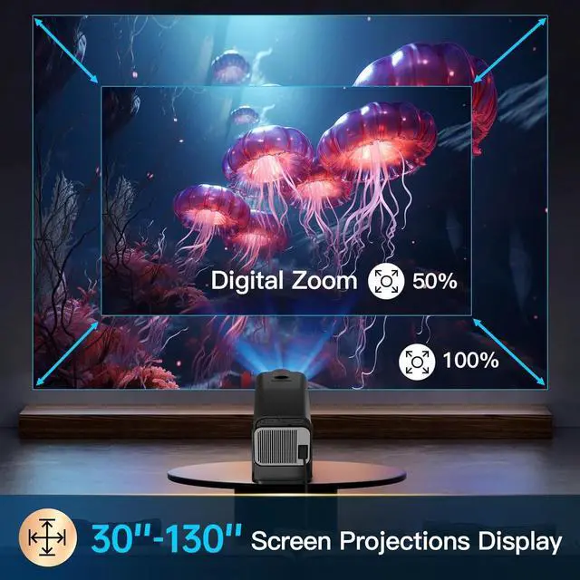 Alt view image 6 of 7 - [180Adjustable Stand]Smart Mini Projector with WiFi and Bluetooth Full HD 1080P Auto Keystone 4K Video Portable Ceiling Projector Wifi 6 Android 11.0 (Black)