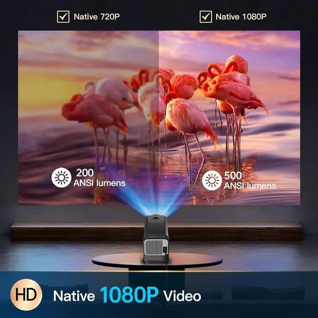 Alt view image 3 of 7 - [180Adjustable Stand]Smart Mini Projector with WiFi and Bluetooth Full HD 1080P Auto Keystone 4K Video Portable Ceiling Projector Wifi 6 Android 11.0 (Black)