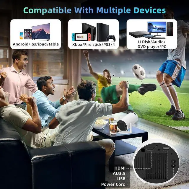 Alt view image 5 of 6 - Portable Projector WiFi Bluetooth: Auto Keystone Mini projector for IOS Android Phone Laptop TV Stick HDMI USB
