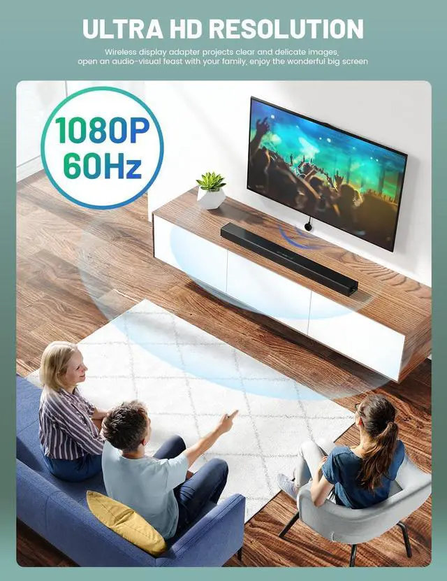 Alt view image 2 of 7 - Wireless HDMI Display Dongle Adapter,No Need Any APP,No Setup, Streaming Video/Audio from Laptop,Tablet, PC, Smartphone to HDTV/Projector, Support Android, iOS, Windows and MacOS