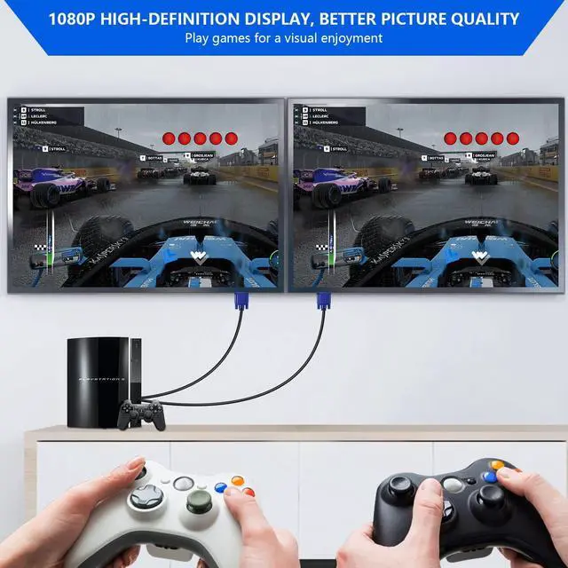 Alt view image 7 of 7 - PASOW VGA Splitter Cable Dual Monitor Y Adapter Video Cord 1 Male to 2 Male Screen Duplication Support 1080P Full HD for projectors, HDTVs, Monitors (6ft)