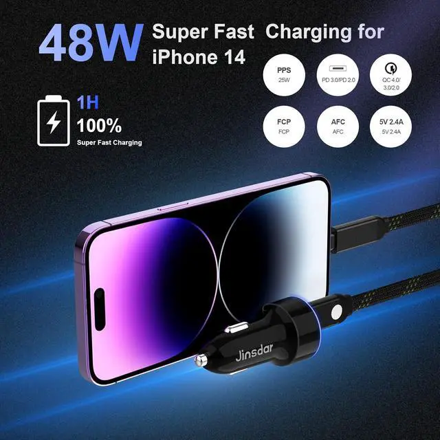 Alt view image 2 of 7 - USB C Car Charger, 48W Type C Car Phone Charger Adapter Cigarette Lighter Super Fast Charging PD 3.0 QC Dual Port Cargador for iPhone 15/14/13, Samsung Galaxy S23/S22, Google Pixel 8/7