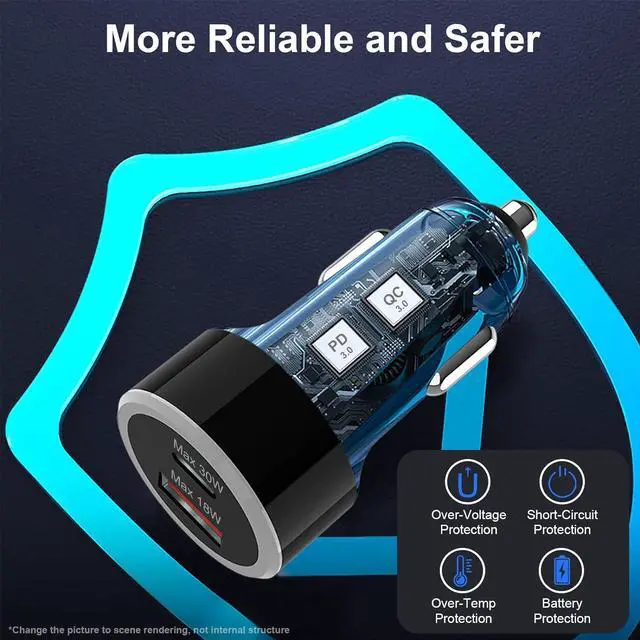 Alt view image 6 of 7 - USB C Car Charger, 48W Type C Car Phone Charger Adapter Cigarette Lighter Super Fast Charging PD 3.0 QC Dual Port Cargador for iPhone 15/14/13, Samsung Galaxy S23/S22, Google Pixel 8/7