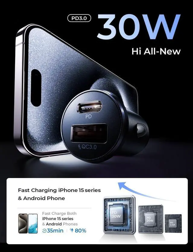 Alt view image 3 of 7 - 48W USB C Car Charger Adapter [2 Pack] [Mini & Metal] Cigarette Lighter USB Charger Fast Charging [PD QC 3.0] USBC Car Phone Charger for iPhone 15 Pro Max Plus 14  Galaxy S24 iPad Pro