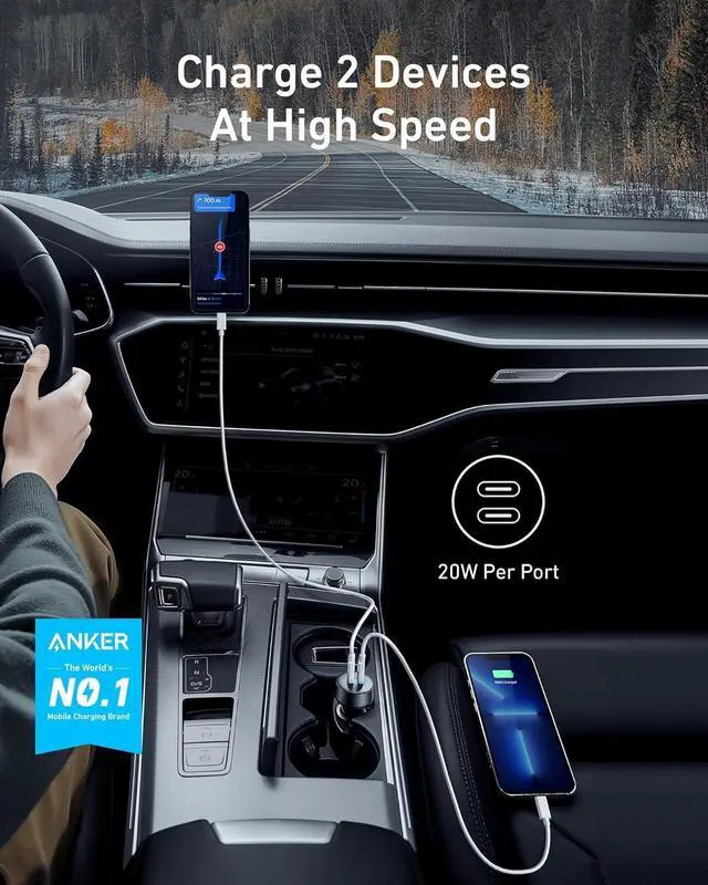 Alt view image 2 of 7 - USB C Car Charger 40W 2-Port PowerIQ 3.0 Type C Adapter iPhone 16 Car Charger PowerDrive III Duo with Power Delivery for iPhone 16/15/14/13