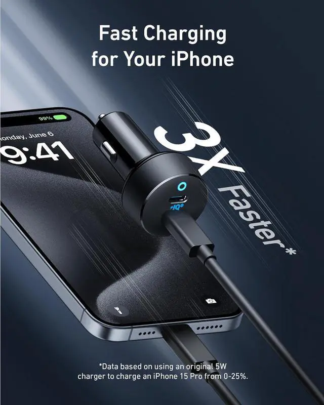 Alt view image 3 of 7 - USB C Car Charger 40W 2-Port PowerIQ 3.0 Type C Adapter iPhone 16 Car Charger PowerDrive III Duo with Power Delivery for iPhone 16/15/14/13