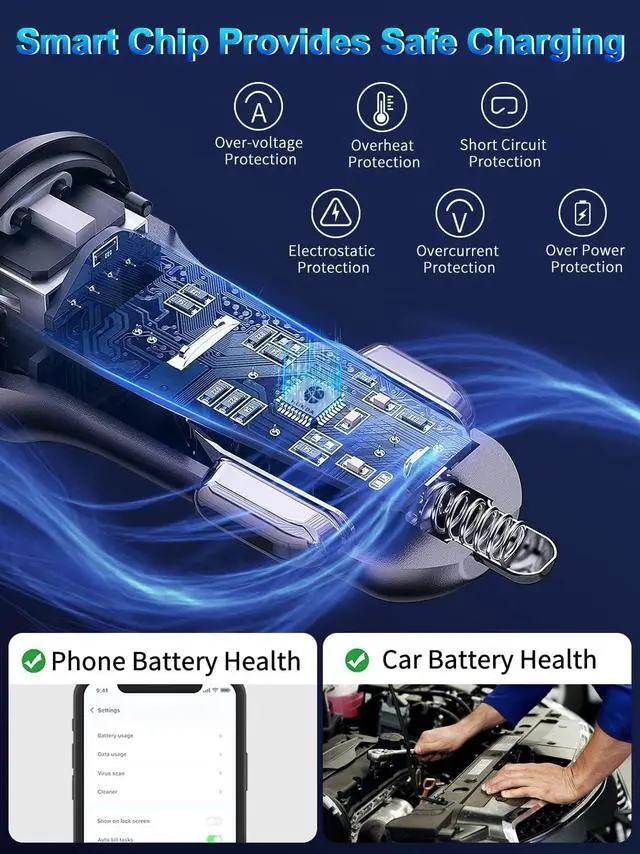 Alt view image 3 of 6 - iPhone Car Charger 48W Super Fast Car Phone Charger Cigarette Lighter USB Car Adapter with Build-in 5FT Coiled Lightning Cable Compatible with  iPhone 14/13/12/11/XR/Max iPad