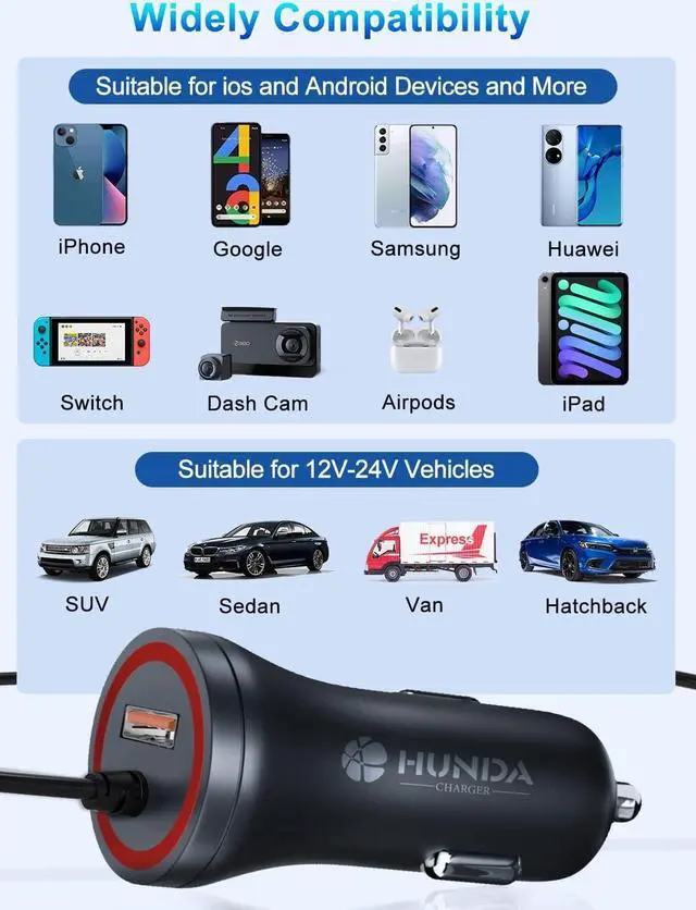 Alt view image 5 of 6 - iPhone Car Charger 48W Super Fast Car Phone Charger Cigarette Lighter USB Car Adapter with Build-in 5FT Coiled Lightning Cable Compatible with  iPhone 14/13/12/11/XR/Max iPad