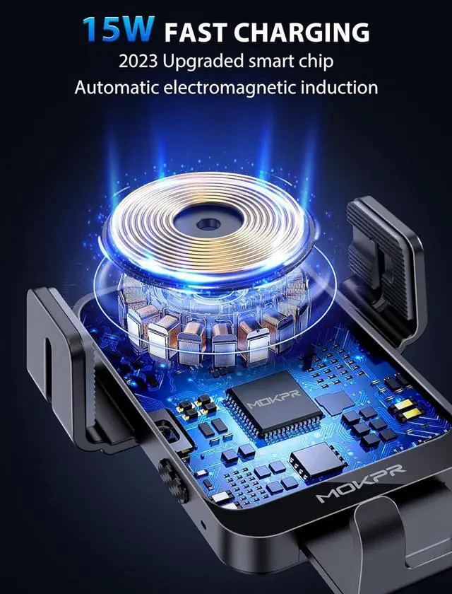 Alt view image 2 of 7 - Wireless Car Charger, MOKPR 15W Fast Charging Auto-Clamping Car Charger Phone Mount Air Vent Cell Phone Holder Compatible iPhone 15/14/13/13 Pro/12 pro/12/11/X/8, Samsung Galaxy S23/S22/S21/S20, etc