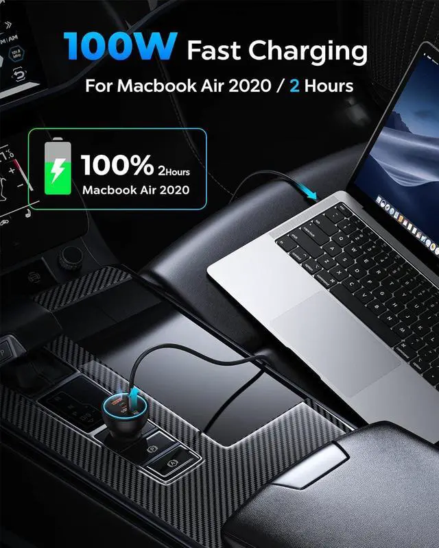 Alt view image 2 of 7 - 160W USB C Car Charger Type C Car Charger QC5.0 PD3.0 PPS 3 Ports Super Fast Charging Car Phone Charger Adapter for iPhone 15 14 13 Pro  S22 iPad MacBook Pro