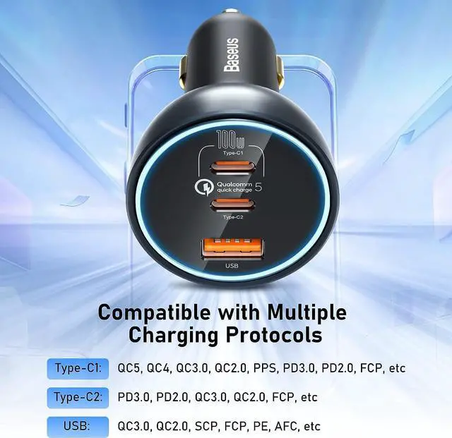 Alt view image 7 of 7 - 160W USB C Car Charger Type C Car Charger QC5.0 PD3.0 PPS 3 Ports Super Fast Charging Car Phone Charger Adapter for iPhone 15 14 13 Pro  S22 iPad MacBook Pro